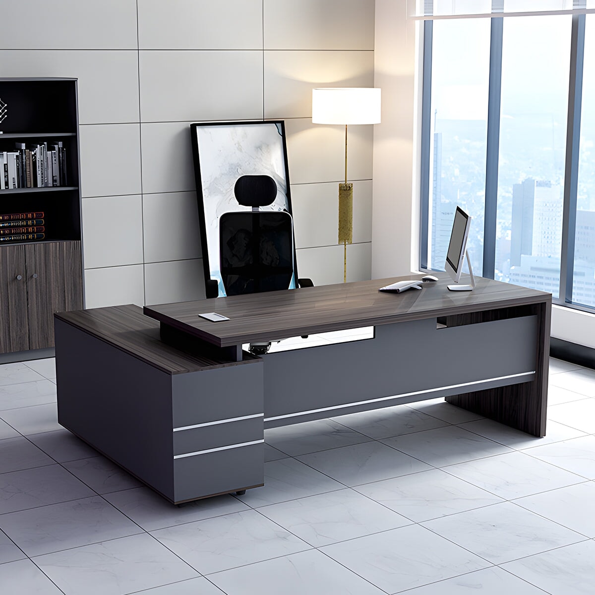 エグゼクティブデスク 役員テーブル オフィスデスク 社長デスク サイドキャビネット 引き出し 配線ボックス 快適 ナチュラル ウォールナット ED-A7