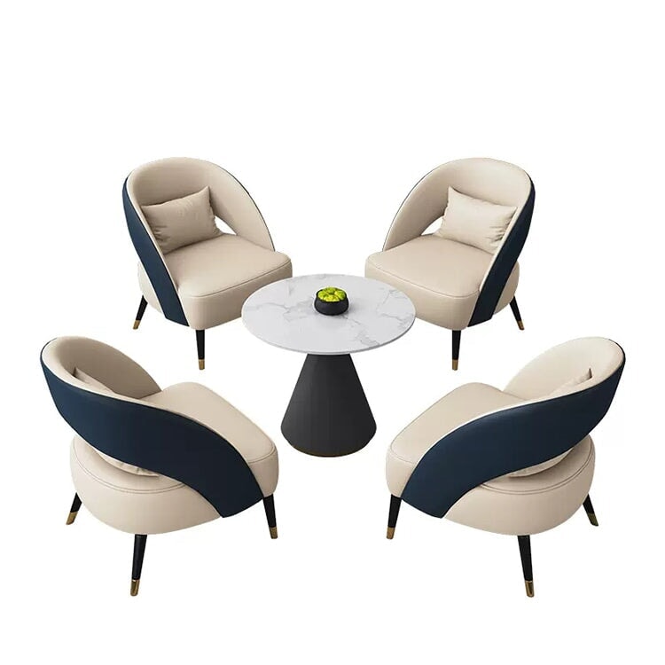 商談用応接 応接セット ソファ テーブル 丸テーブル PUレザー マーブル模様 おしゃれ オフホワイト カスタマイズ可能 CT-A25