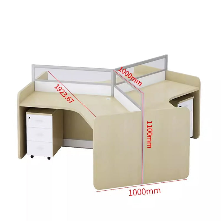 Stylish office desk, suitable for multiple people, V-shaped top, with partition, melamine laminate, aluminum alloy frame, wiring hole, maple white, customizable OD-A3