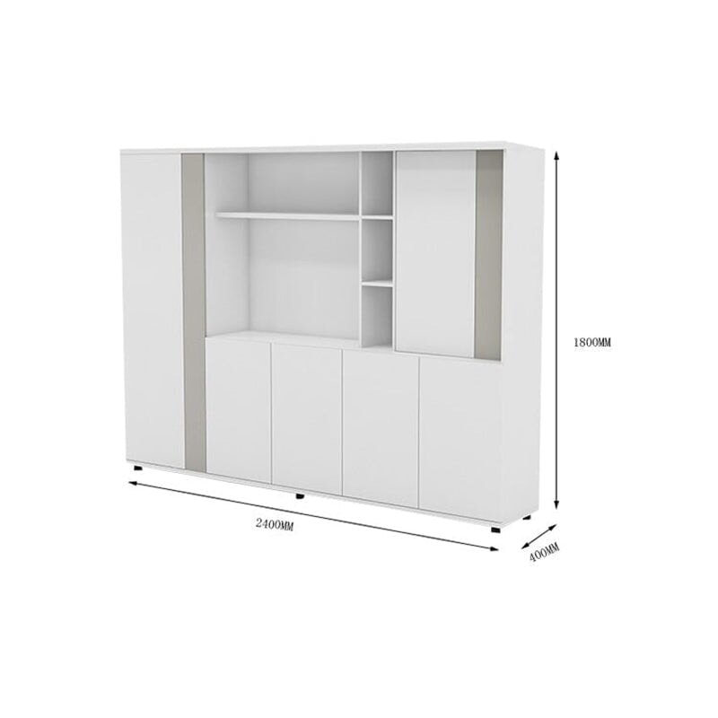 キャビネット ワードローブ付き オフィスキャビネット ファイリングキャビネット 木製書庫 書類整理棚 分類収納 メラミン化粧板 アジャスター ホワイト カスタマイズ可能 SC-A13