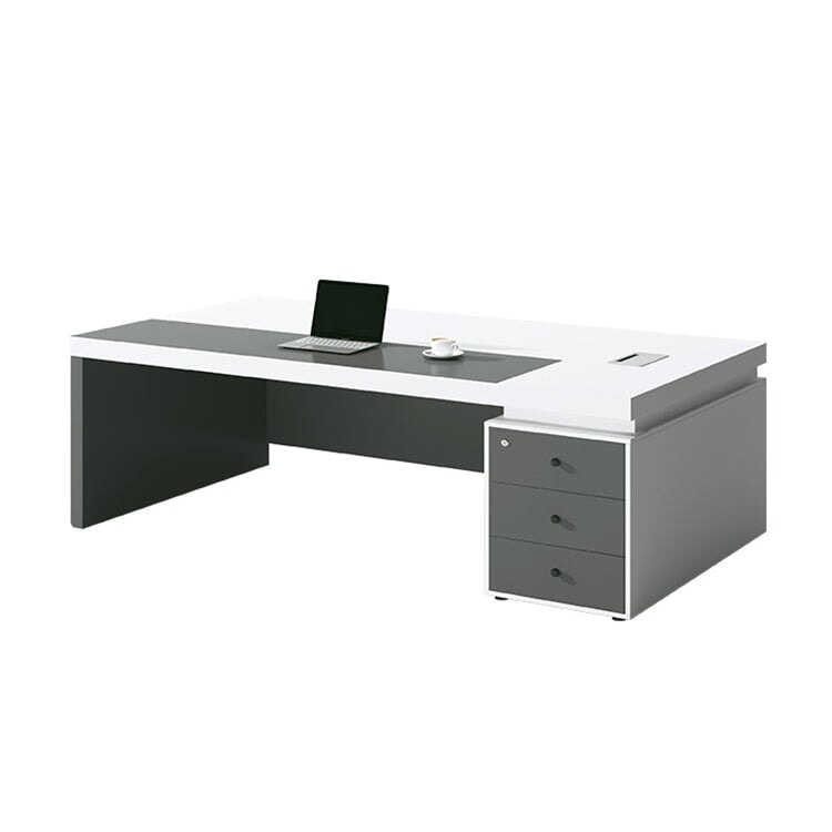 エグゼクティブ デスク 役員デスク 役員家具 引出し付き PC収納 シリンダー錠付き 幕板付き 配線ボックス付き シンプル グレー ED-A3