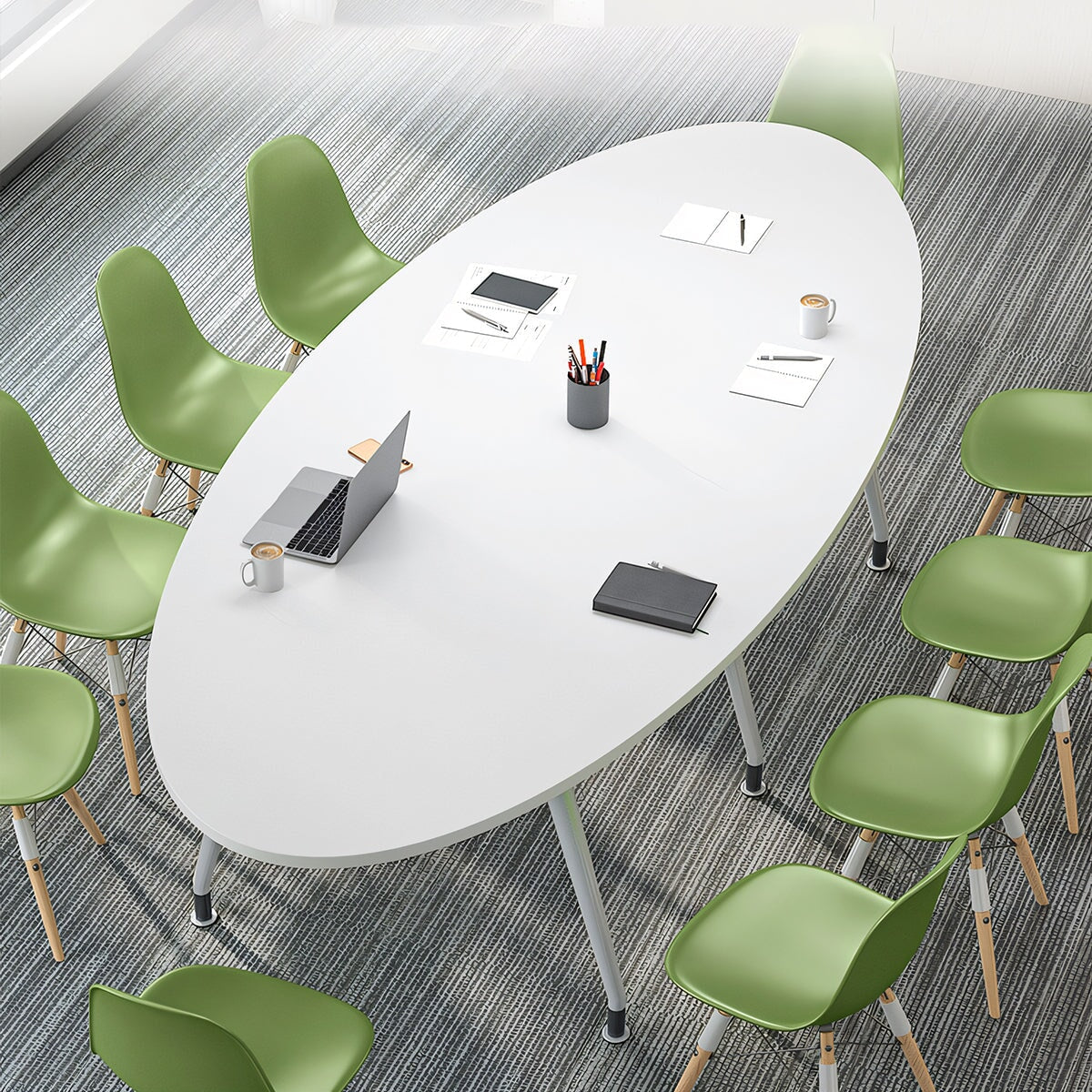 角丸 丸い天板 鋼製脚 エッジ仕上げ 会議テーブル ミーティングテーブル オフィスデスク 会議室 業務用 ミニマリズム ホワイト カスタマイズ可能 MT-A28