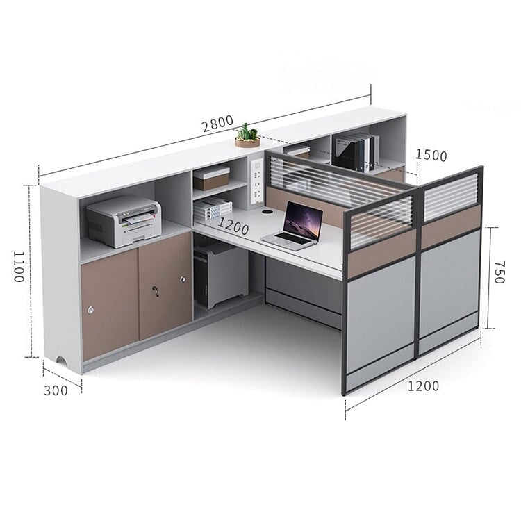 L-shaped desk office simple design melamine laminate wireless charger desktop partition side cabinet simple design white customizable OD-A1