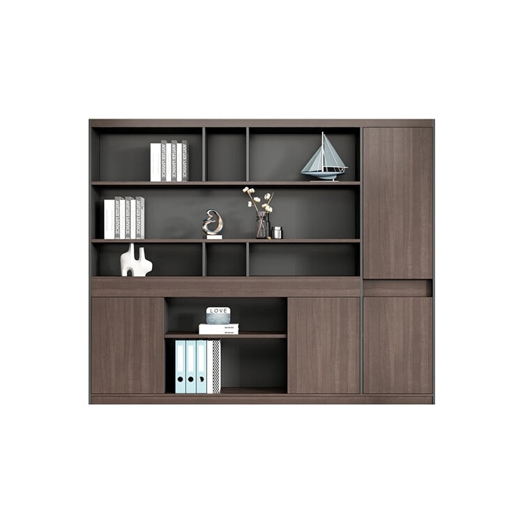 多段式収納キャビネット オフィスキャビネット ファイリングキャビネット 木製書庫 書類整理棚 シック 木目調 分類収納 台輪付き 無臭無害 長持ちしやすい ブラウン SC-A18