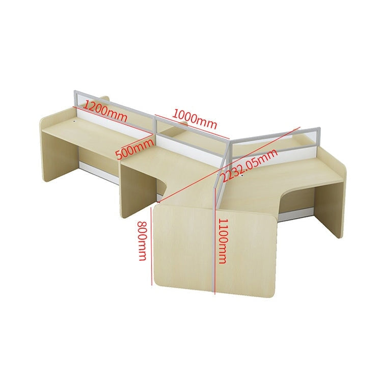 Stylish office desk, suitable for multiple people, V-shaped top, with partition, melamine laminate, aluminum alloy frame, wiring hole, maple white, customizable OD-A3