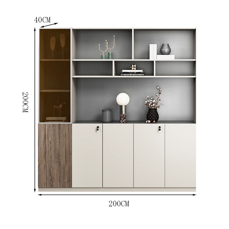 オフィスキャビネット ディスプレイラック 書類整理棚 収納ラック 扉付き ワードローブ オープン収納 鍵付き おしゃれ ウォールナット カスタマイズ可能 SC-A19