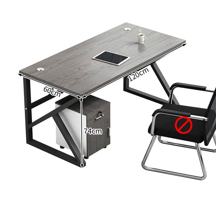 Office Desk, Office Desk, Study Desk, Work Desk, Top Panel, Wiring Hole, Side Cabinet, Carbon Steel Frame, Wood Grain, Customizable OD-A34