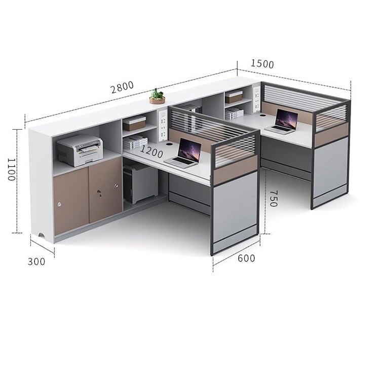 L-shaped desk office simple design melamine laminate wireless charger desktop partition side cabinet simple design white customizable OD-A1