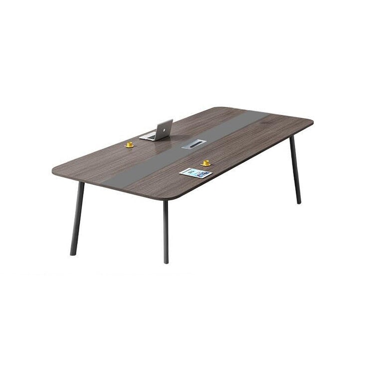 Conference Table Office Desk Rectangular Table Wood Grain with Wiring Hole Black Customizable MT-A31