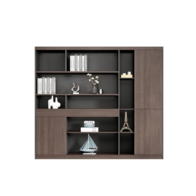 多段式収納キャビネット オフィスキャビネット ファイリングキャビネット 木製書庫 書類整理棚 シック 木目調 分類収納 台輪付き 無臭無害 長持ちしやすい ブラウン SC-A18