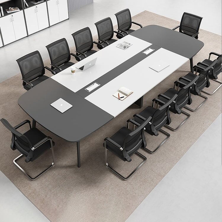 Conference Table Office Desk Rectangular Table Wood Grain with Wiring Hole Black Customizable MT-A31