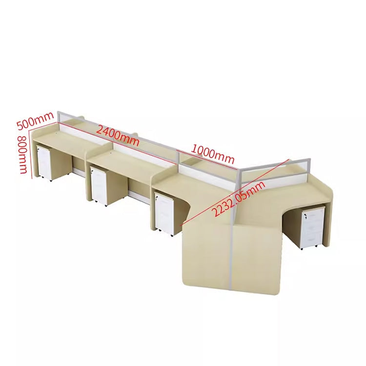 Stylish office desk, suitable for multiple people, V-shaped top, with partition, melamine laminate, aluminum alloy frame, wiring hole, maple white, customizable OD-A3