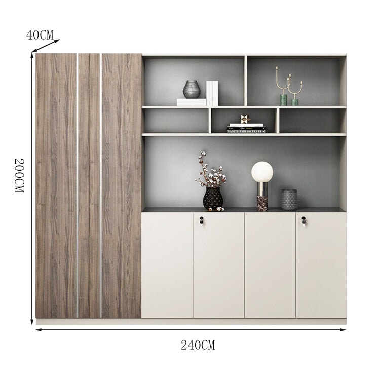 オフィスキャビネット ディスプレイラック 書類整理棚 収納ラック 扉付き ワードローブ オープン収納 鍵付き おしゃれ ウォールナット カスタマイズ可能 SC-A19