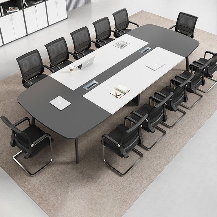 Conference Table Office Desk Rectangular Table Wood Grain with Wiring Hole Black Customizable MT-A31