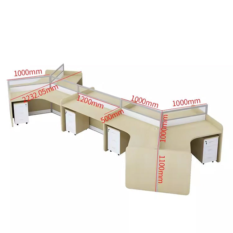 Stylish office desk, suitable for multiple people, V-shaped top, with partition, melamine laminate, aluminum alloy frame, wiring hole, maple white, customizable OD-A3