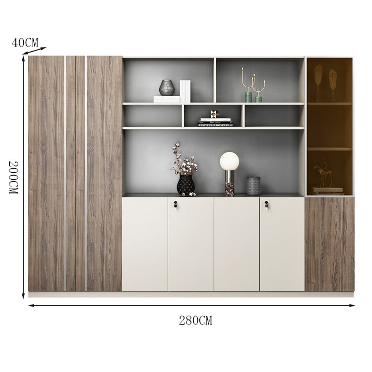 オフィスキャビネット ディスプレイラック 書類整理棚 収納ラック 扉付き ワードローブ オープン収納 鍵付き おしゃれ ウォールナット カスタマイズ可能 SC-A19