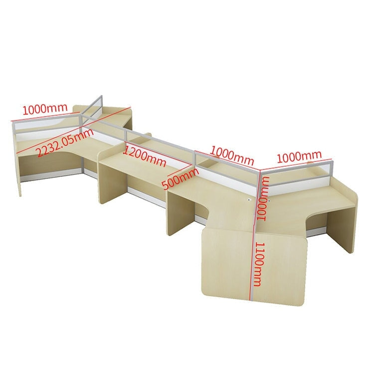 Stylish office desk, suitable for multiple people, V-shaped top, with partition, melamine laminate, aluminum alloy frame, wiring hole, maple white, customizable OD-A3