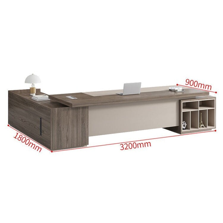 Office Desk, Luxurious, Executive Desk, President Desk, Side Cabinet, Melamine Veneer, PVC Edge Band, Wiring Box, PC Vent, Brown, ED-A18