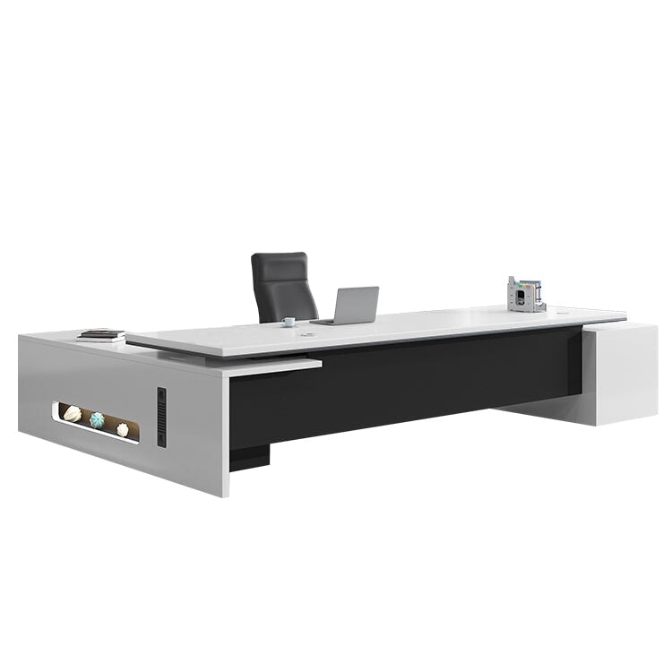 Executive Desk, Stylish, Executive Desk, President Desk, Simple and Modern, Side Cabinet, Melamine Veneer, PC Vent, Wiring Box, Classified Storage, White, Customizable, ED-A9