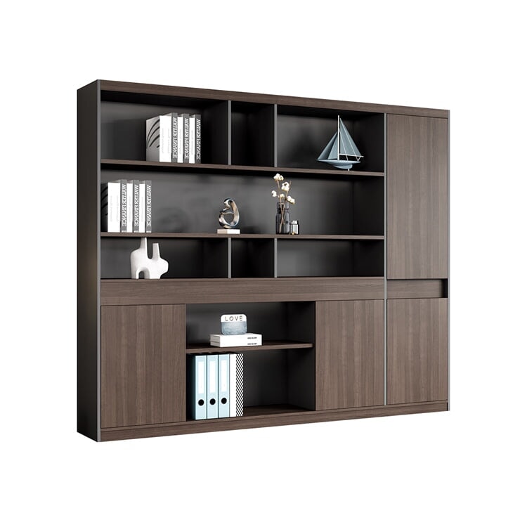 多段式収納キャビネット オフィスキャビネット ファイリングキャビネット 木製書庫 書類整理棚 シック 木目調 分類収納 台輪付き 無臭無害 長持ちしやすい ブラウン SC-A18