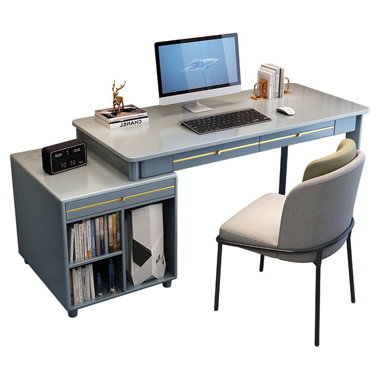 Desk, work desk, computer desk, indoor, work use, rubberwood, wood grain, spacious, rounded, rounded corners, drawer, storage, cabinet, modern, minimalist, simple, CD-A11