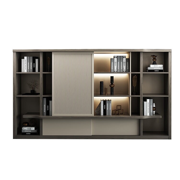 役員用キャビネット 高級感 オフィスキャビネット ファイリングキャビネット 木製書庫 書類整理棚 メラミン化粧板 ルーバー風引き戸 分類収納 重厚感 ハイグレード感 ブラウン SC-A14