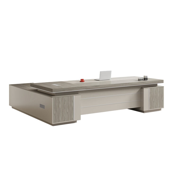 Executive Table, Executive Desk, Office Desk, Side Cabinet, Outlets, Ventilation Holes, Luxurious, Khaki, Customizable, ED-A17