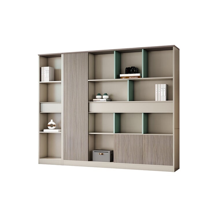 収納棚 オフィスキャビネット ファイリングキャビネット 木製書庫 書類整理棚 分類収納 メラミン化粧板 台輪付き シックな雰囲気 ハンガーパイプ グレー カスタマイズ可能 SC-A16