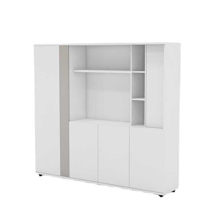 キャビネット ワードローブ付き オフィスキャビネット ファイリングキャビネット 木製書庫 書類整理棚 分類収納 メラミン化粧板 アジャスター ホワイト カスタマイズ可能 SC-A13