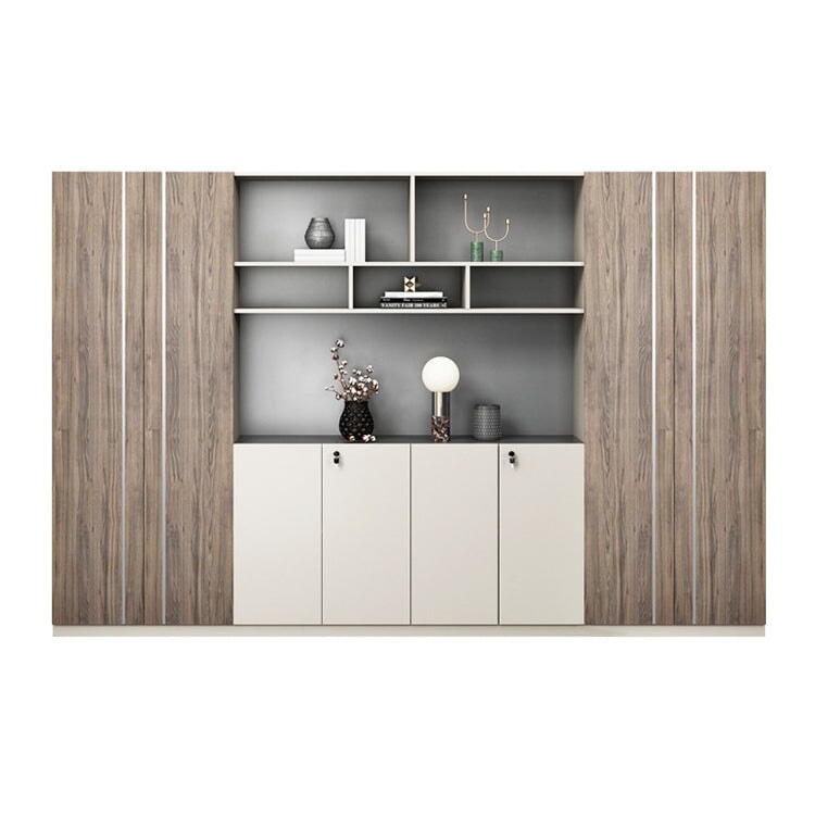 オフィスキャビネット ディスプレイラック 書類整理棚 収納ラック 扉付き ワードローブ オープン収納 鍵付き おしゃれ ウォールナット カスタマイズ可能 SC-A19