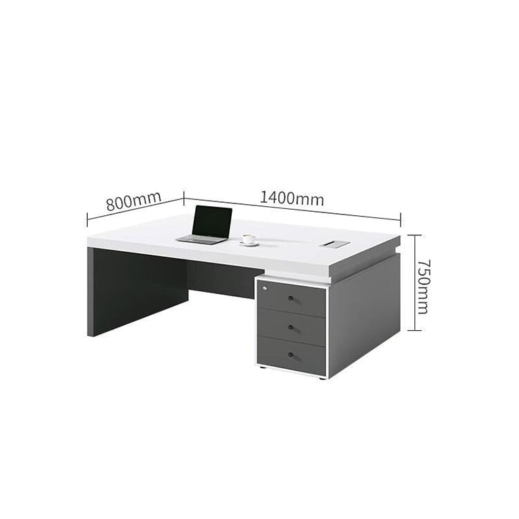 エグゼクティブ デスク 役員デスク 役員家具 引出し付き PC収納 シリンダー錠付き 幕板付き 配線ボックス付き シンプル グレー ED-A3