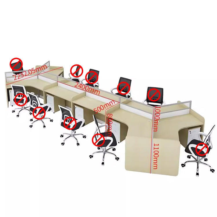 Stylish office desk, suitable for multiple people, V-shaped top, with partition, melamine laminate, aluminum alloy frame, wiring hole, maple white, customizable OD-A3