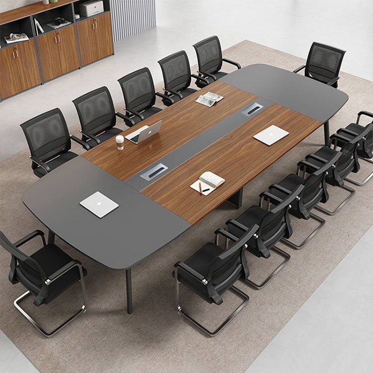 Conference Table Office Desk Rectangular Table Wood Grain with Wiring Hole Black Customizable MT-A31