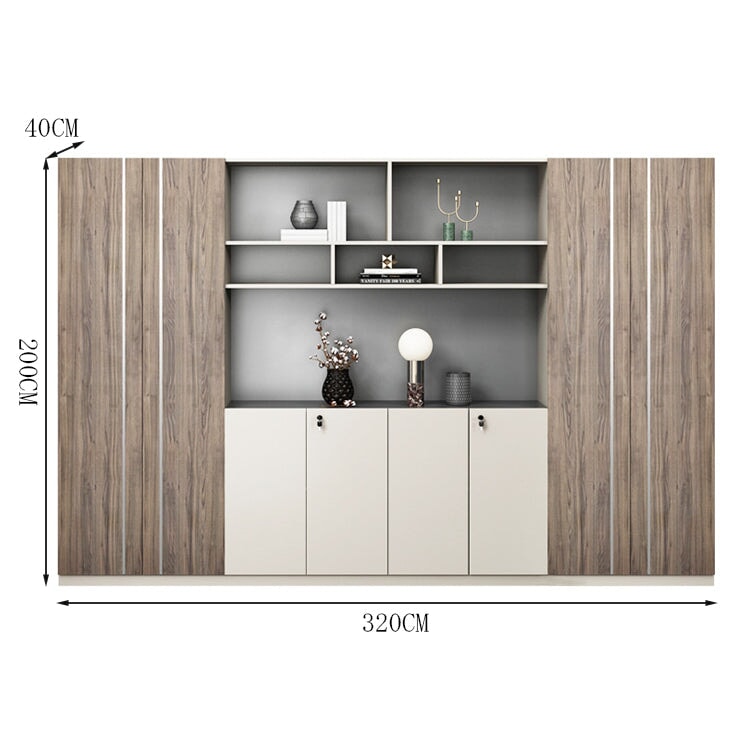 オフィスキャビネット ディスプレイラック 書類整理棚 収納ラック 扉付き ワードローブ オープン収納 鍵付き おしゃれ ウォールナット カスタマイズ可能 SC-A19