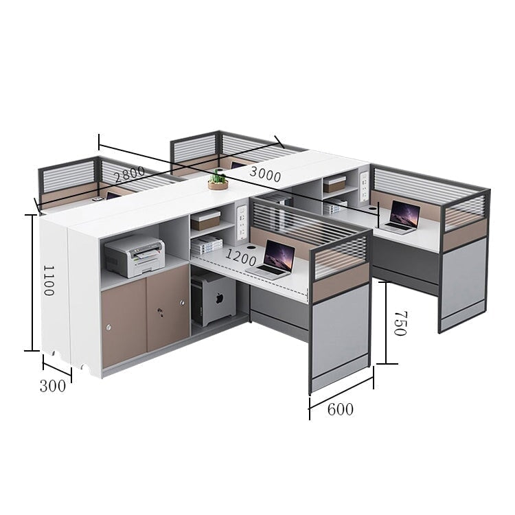 L-shaped desk office simple design melamine laminate wireless charger desktop partition side cabinet simple design white customizable OD-A1