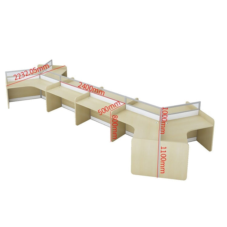 Stylish office desk, suitable for multiple people, V-shaped top, with partition, melamine laminate, aluminum alloy frame, wiring hole, maple white, customizable OD-A3