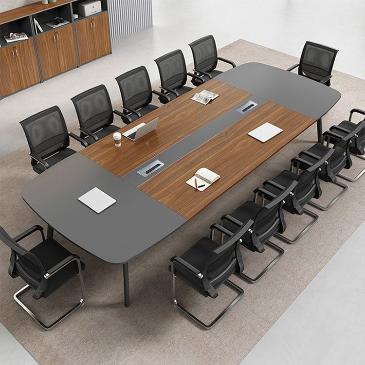 Conference Table Office Desk Rectangular Table Wood Grain with Wiring Hole Black Customizable MT-A31