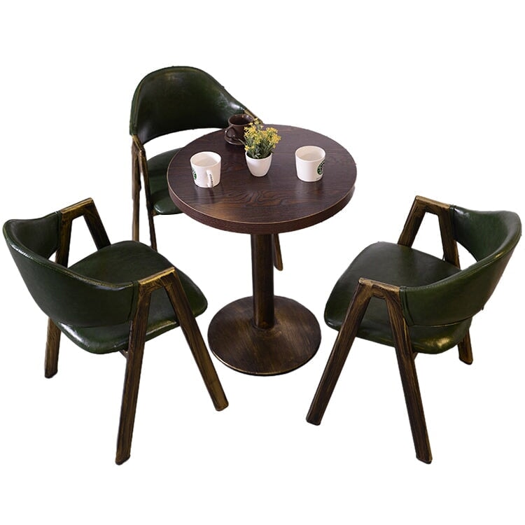 カフェテーブルセット レストラン オイルレザー生地 人工レザー 円型テーブル 1人掛け 2人掛け シック ブラウン カスタマイズ可能 CT-A26