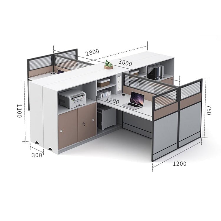 L-shaped desk office simple design melamine laminate wireless charger desktop partition side cabinet simple design white customizable OD-A1
