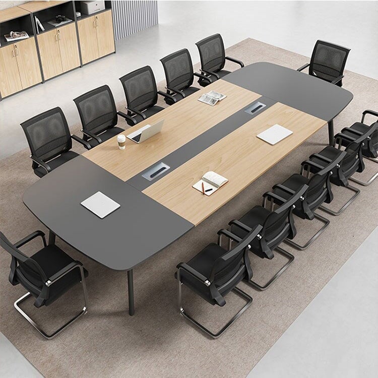 Conference Table Office Desk Rectangular Table Wood Grain with Wiring Hole Black Customizable MT-A31