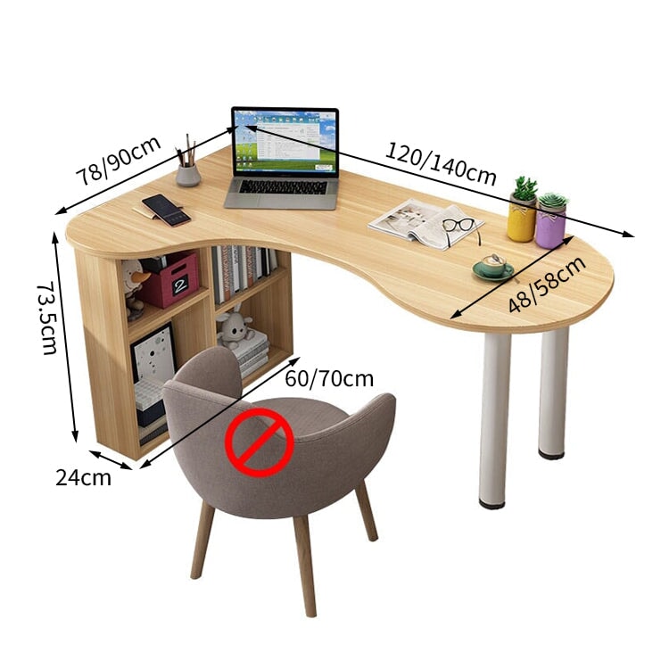 オフィスデスク コーナーデスク サイドラック スチール脚 カーブ型天板 アジャスター 配線孔 ホワイト カスタマイズ可能 OD-A26