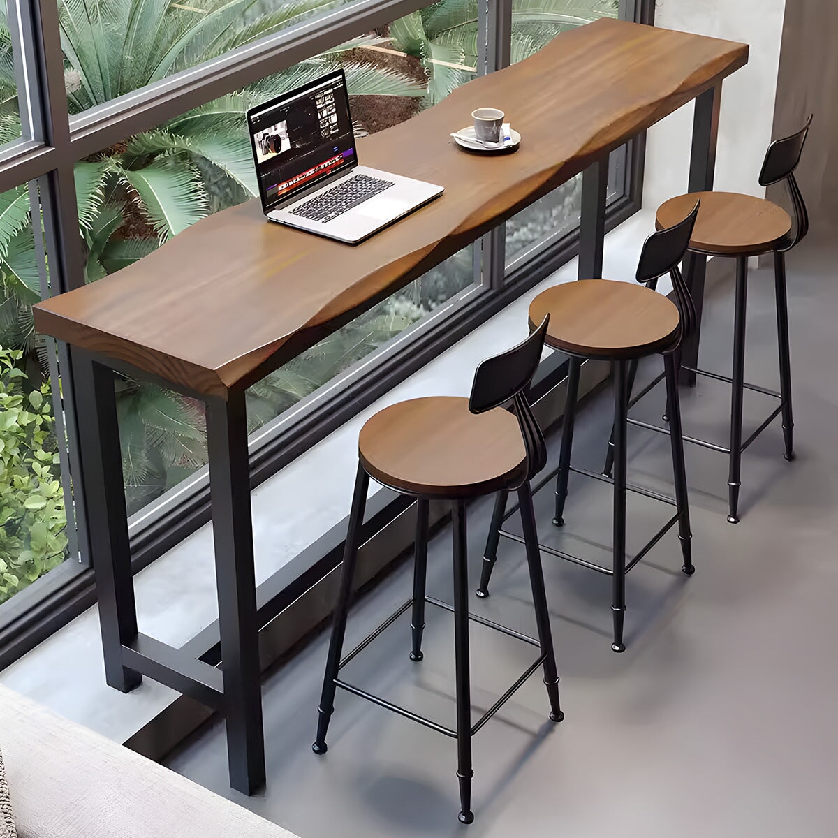 バーテーブル 木目調 カフェテーブル テーブル スチールフレーム 