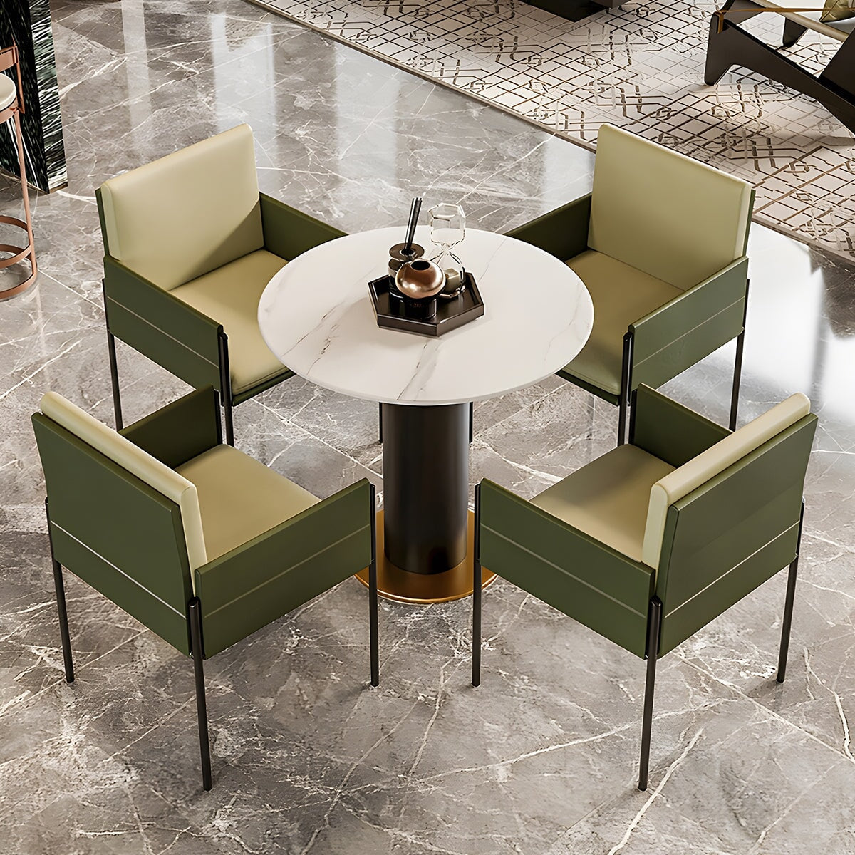 応接セット 応接テーブル 円形テーブル リビングチェア オフェスチェア チェア シンプル ナッパレザー 高密度ウレタンフォーム セラミック天板 スチールフレーム カスタマイズ可能 CT-A13