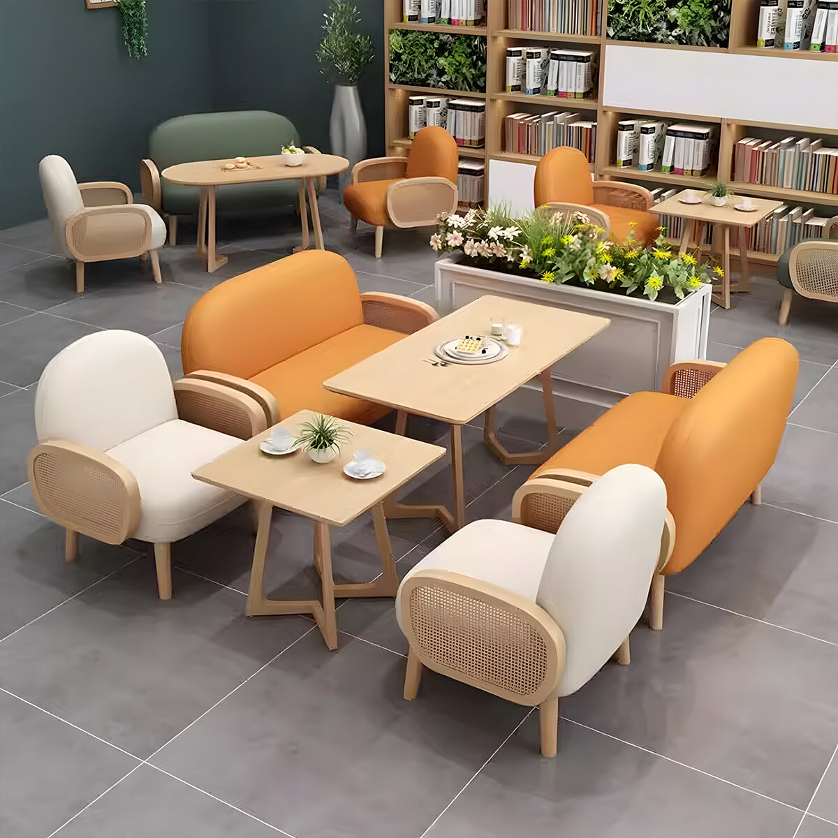 ソファテーブルセット ダイニングテーブル レストラン向け 木目調 ナッパレザー生地 高密度ウレタンフォーム ホワイト カスタマイズ可能 CT-A18