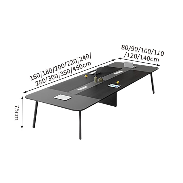 Conference Table Office Desk Rectangular Table Wood Grain with Wiring Hole Black Customizable MT-A31