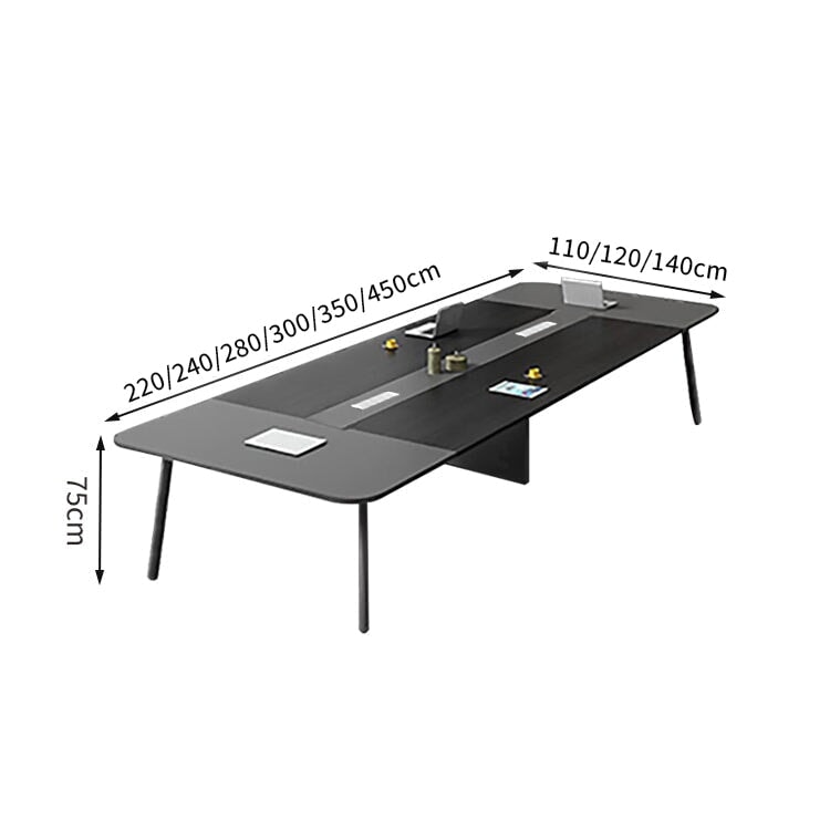 Conference Table Office Desk Rectangular Table Wood Grain with Wiring Hole Black Customizable MT-A31