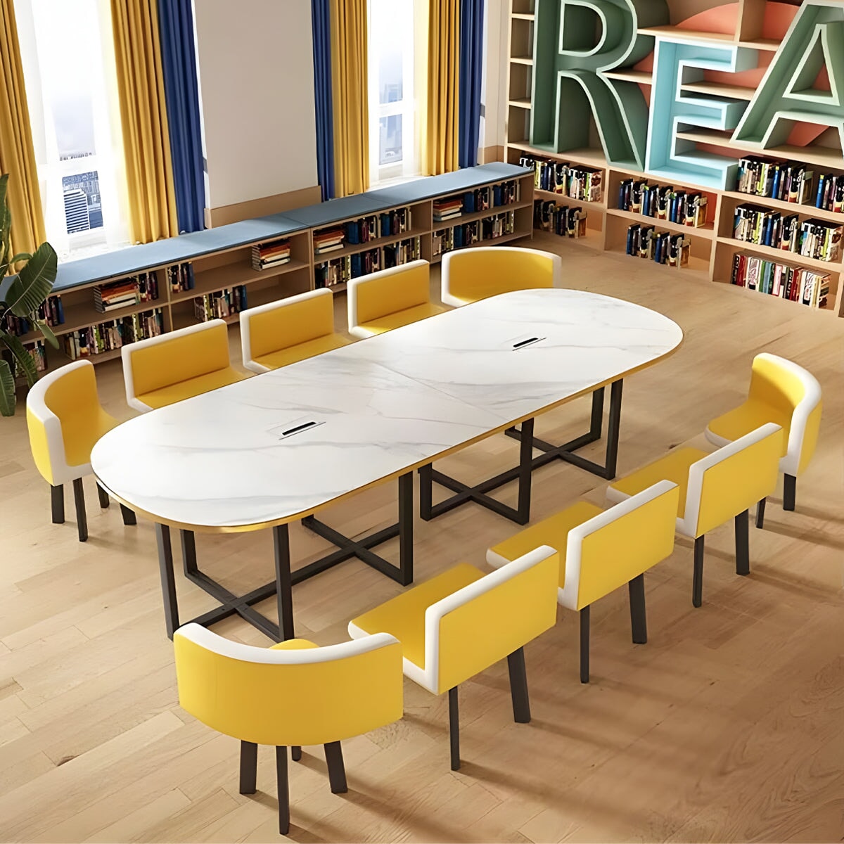 R仕上げ 炭素鋼フレーム 広い天板 マーブル柄 テーブル 会議テーブル チェア セット 高反発ウレタン 柔らか シンプル 上質 ホワイト カスタマイズ可能 MT-A20