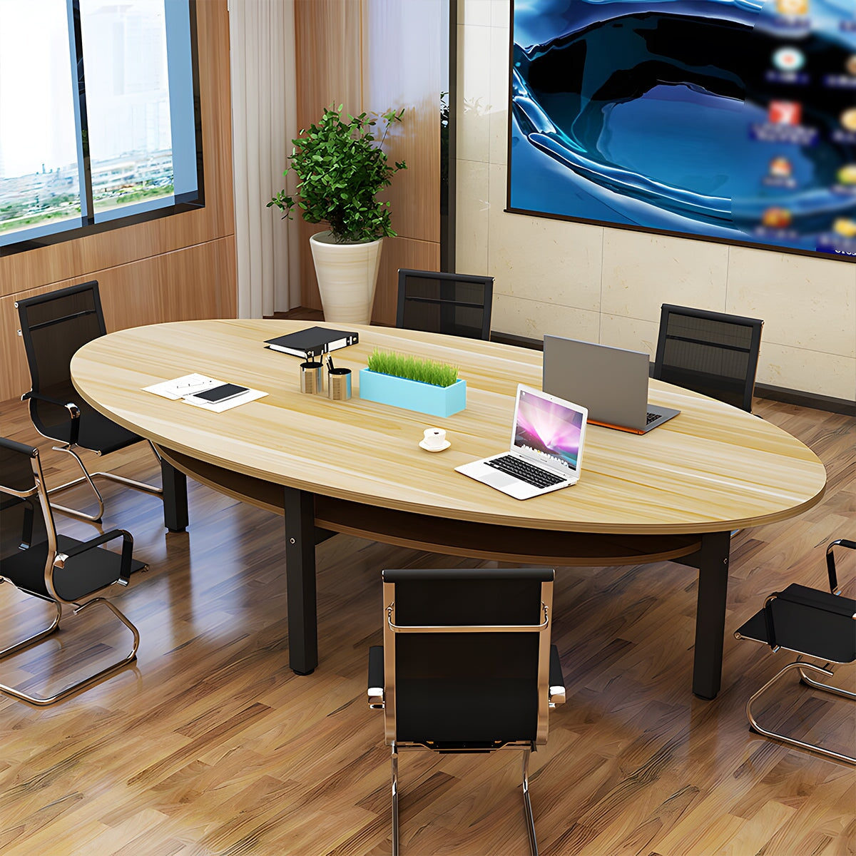 Meeting table Stylish conference table Steel frame Storage space Simple design Natural Customizable MT-A23