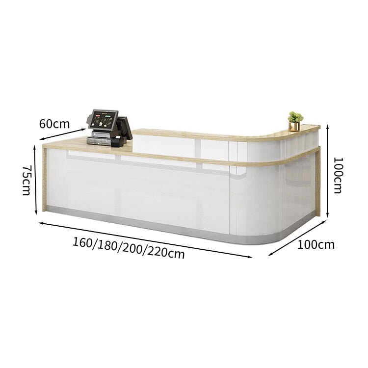 Reception counter, high counter, stone finish, cylinder lock, with drawer, with keyboard tray, R finish, white, customizable RD-A56