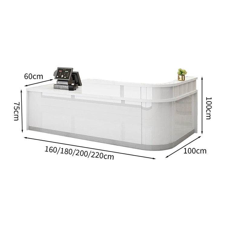 Reception counter, high counter, stone finish, cylinder lock, with drawer, with keyboard tray, R finish, white, customizable RD-A56